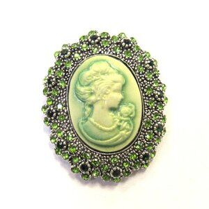 Green Vintage Antique Design Rhinestone Crystal Cameo Pin Brooch  NEW